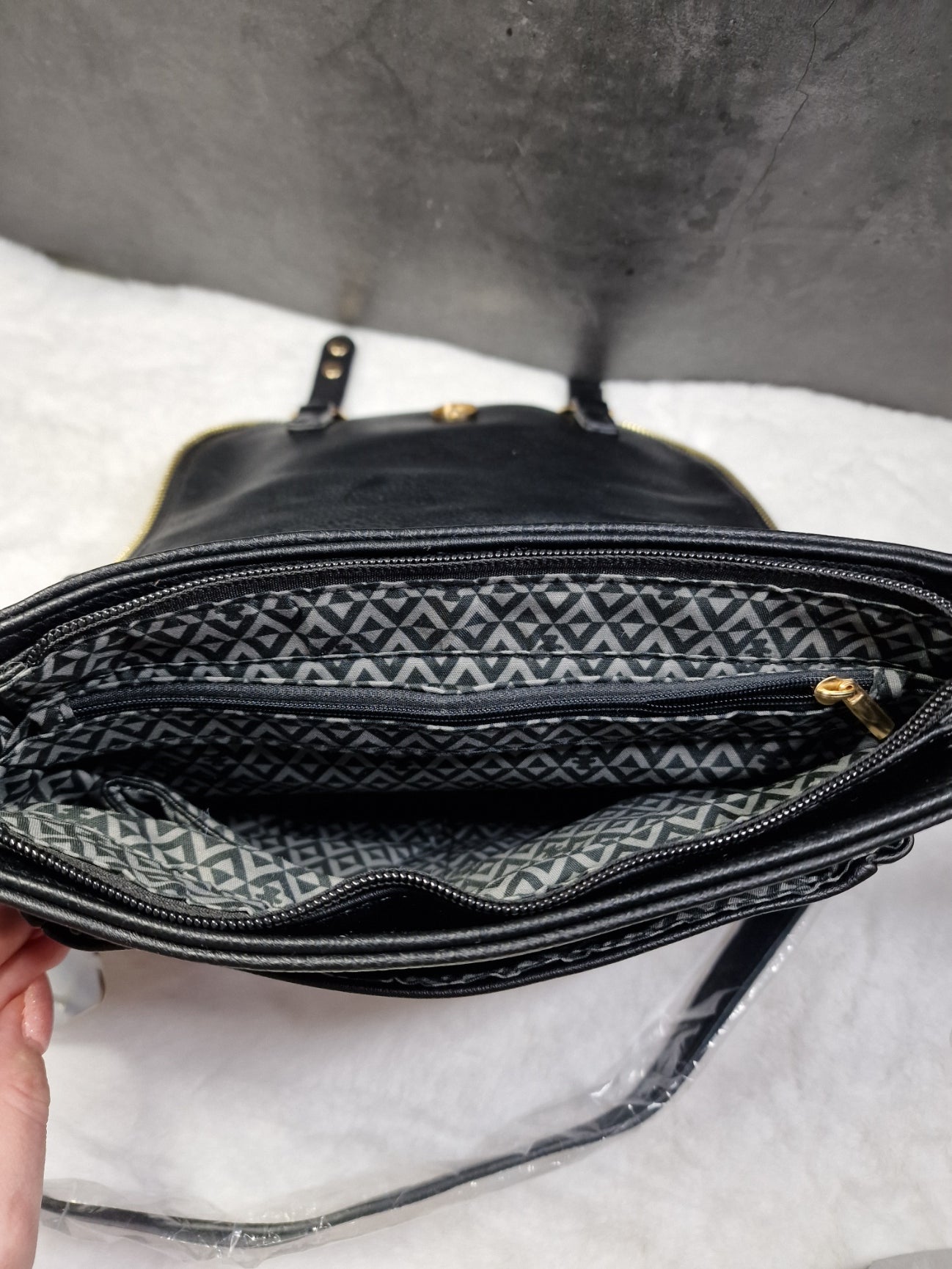 Lulu Castagnette cross body bag in black and dark grey image 3