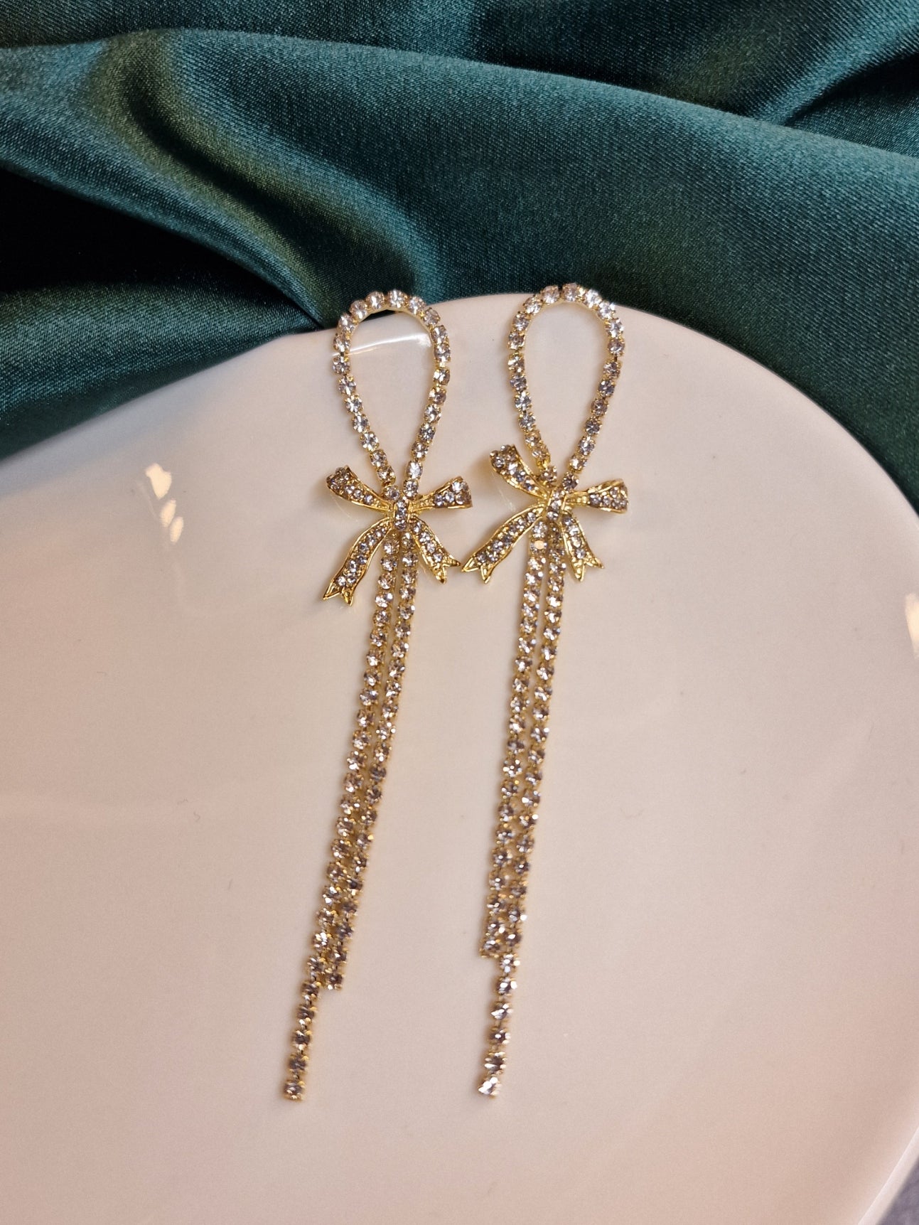 Bow, rhinestones, drop earrings image 0