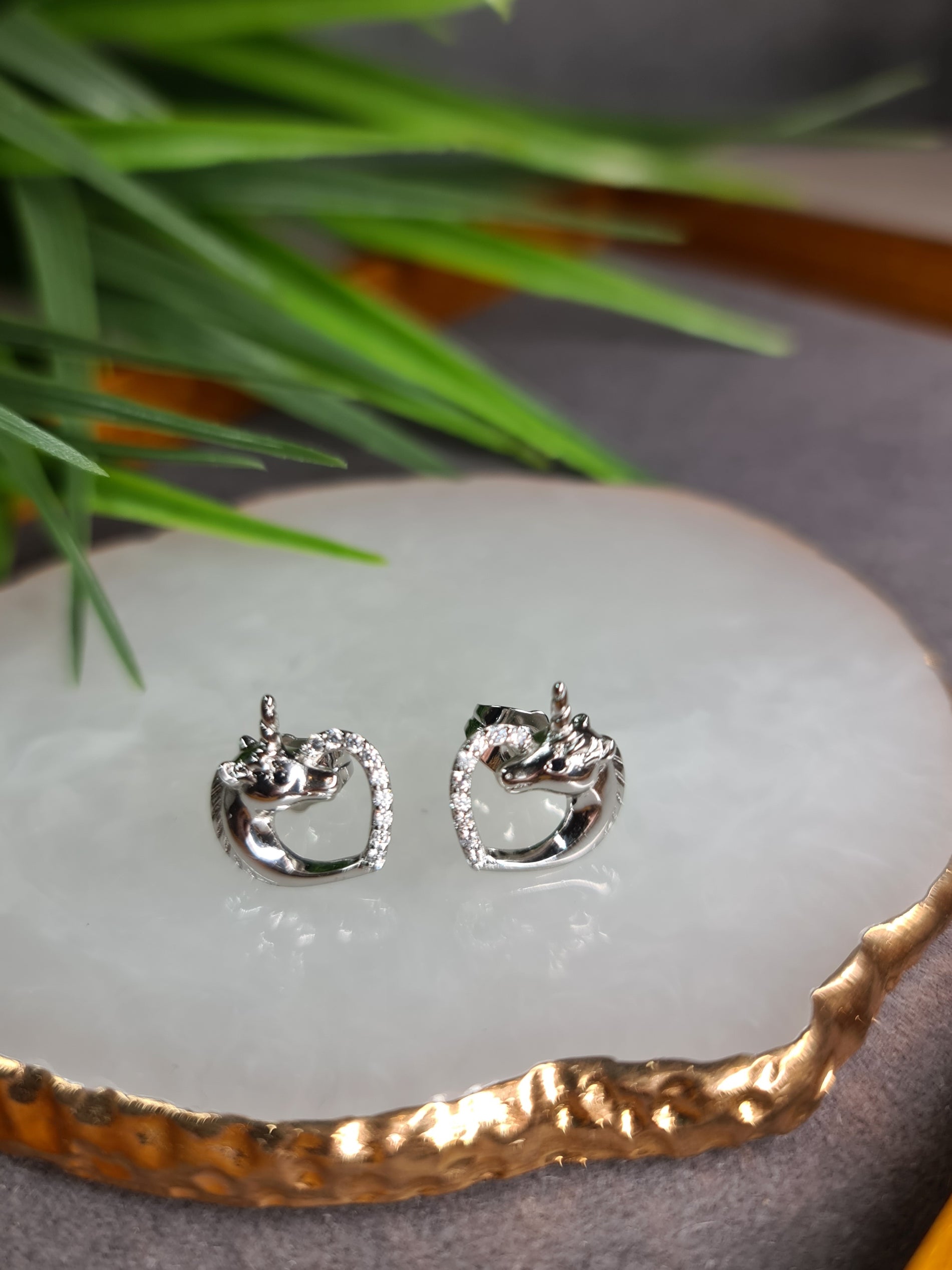 Silver unicorn earrings image 0