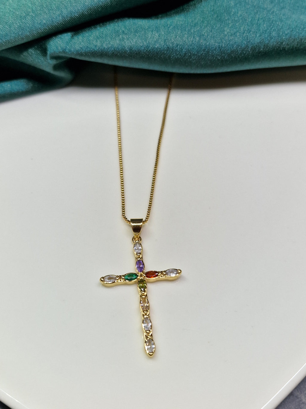 Colorful stones, cross necklace image 0