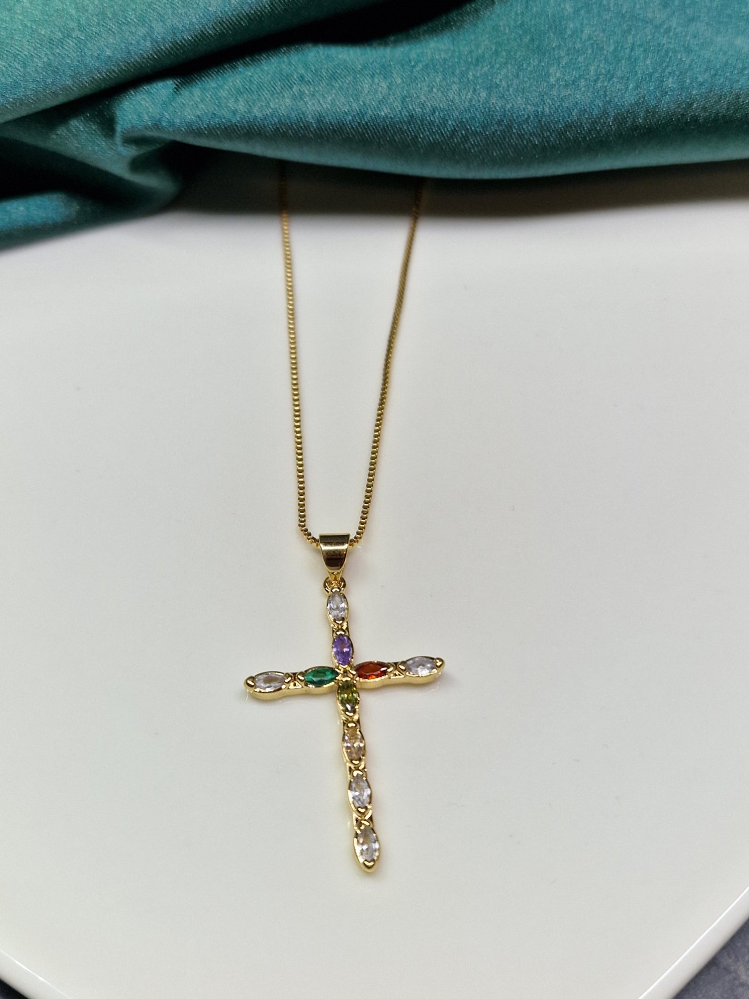 Colorful stones, cross necklace image 0