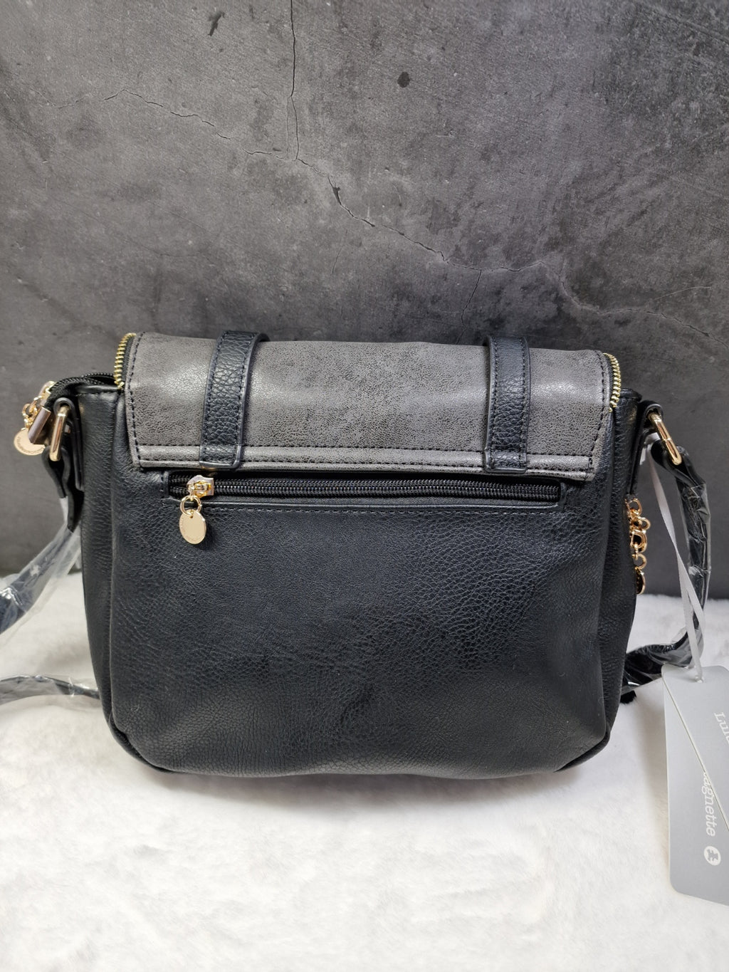 Lulu Castagnette cross body bag in black and dark grey image 1