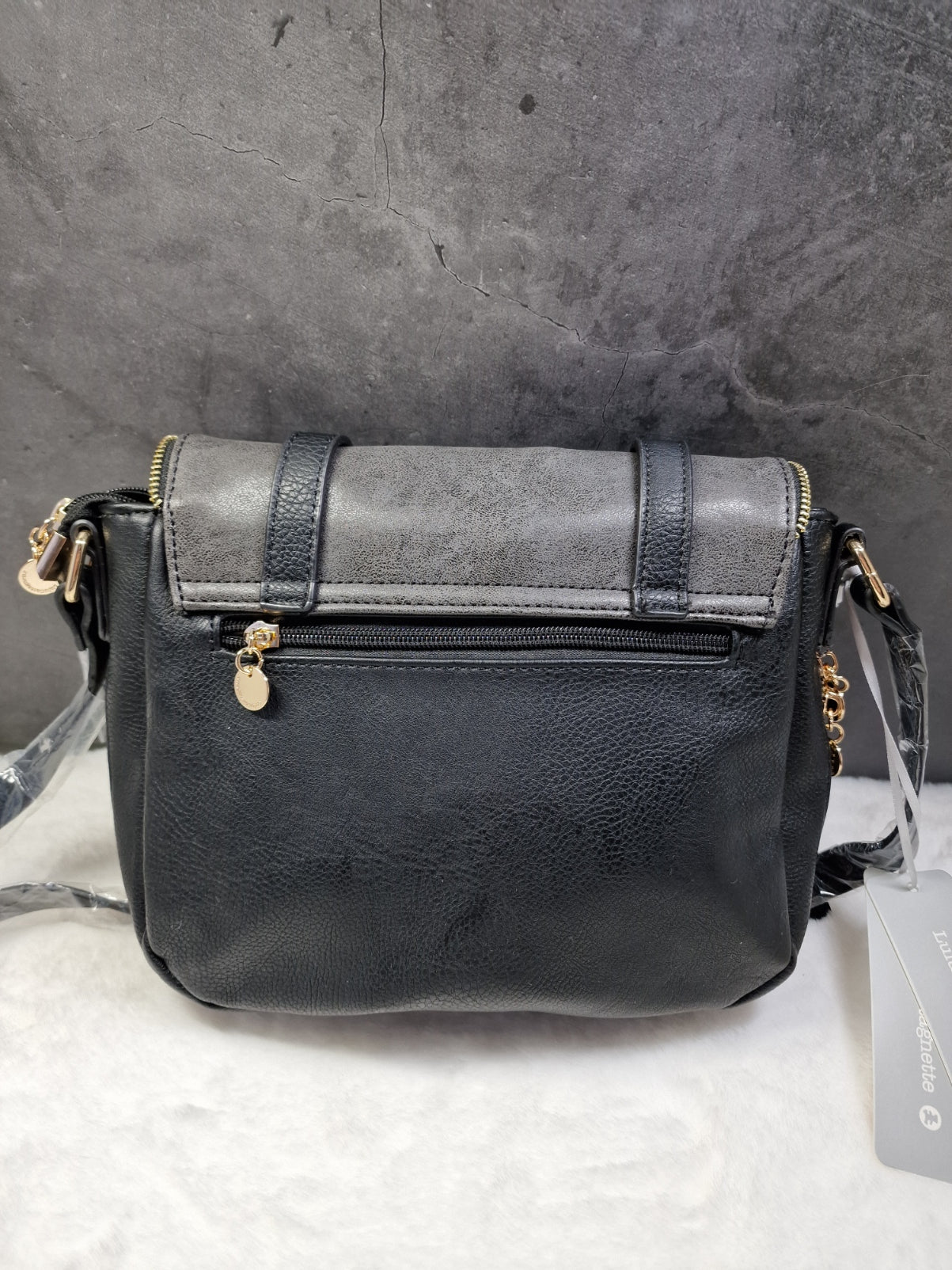 Lulu Castagnette cross body bag in black and dark grey image 1