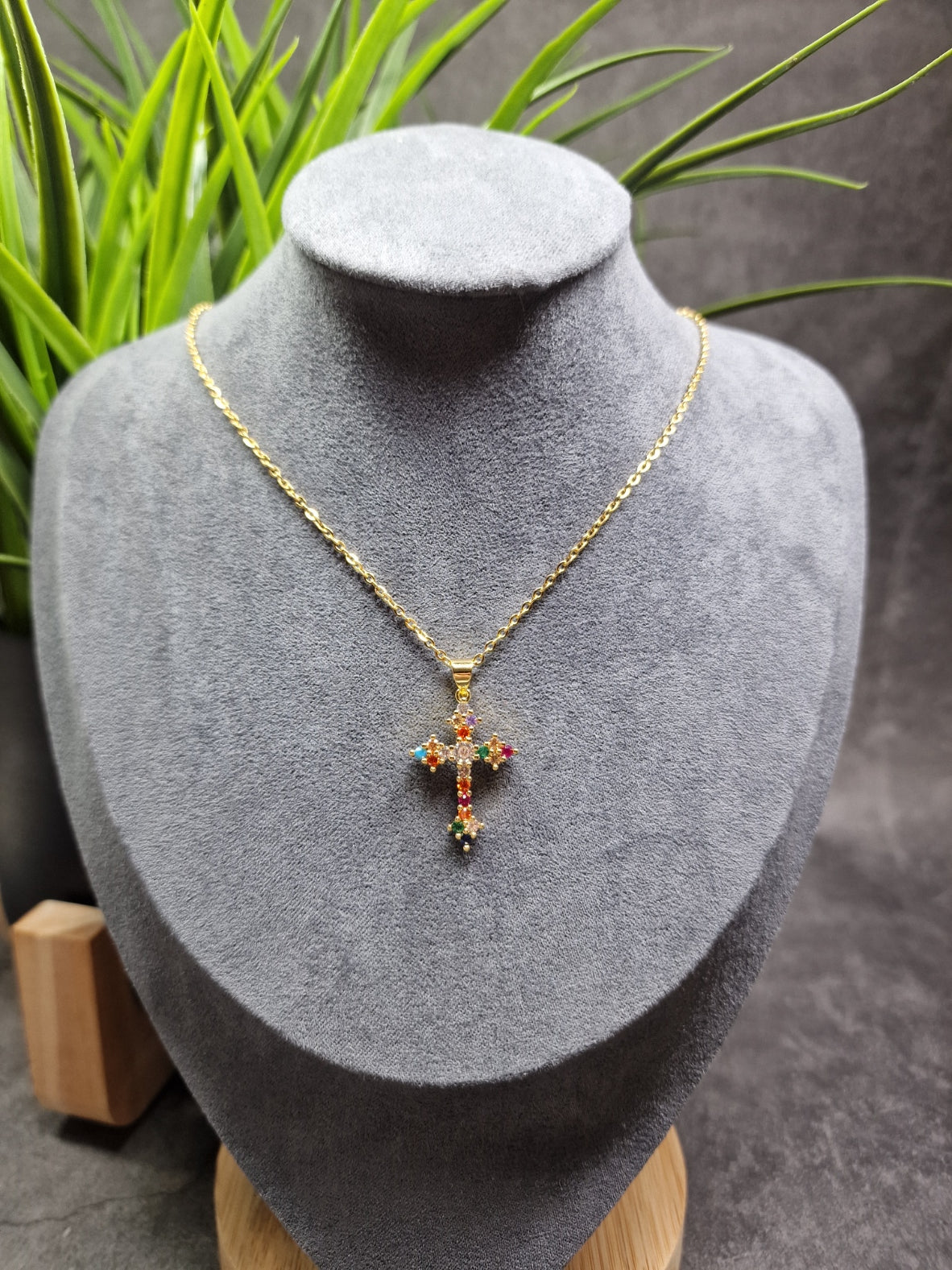 Colorful stones, cross necklace image 1