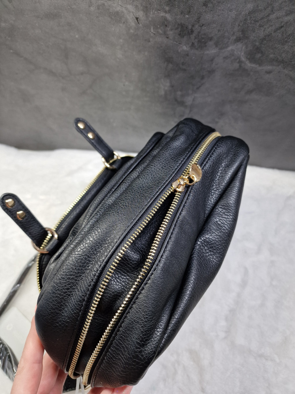 Lulu Castagnette cross body bag in black and dark grey image 2