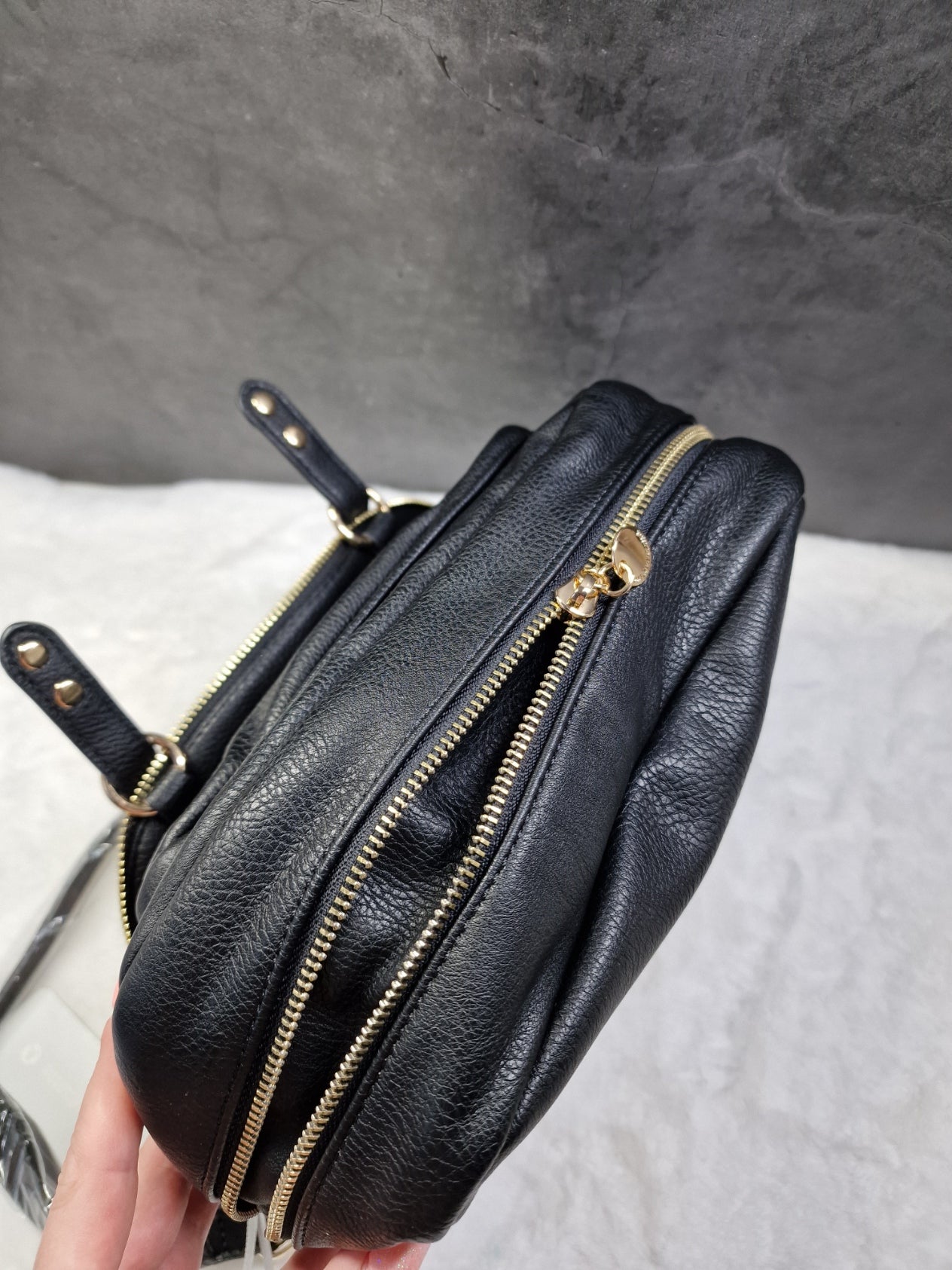 Lulu Castagnette cross body bag in black and dark grey image 2