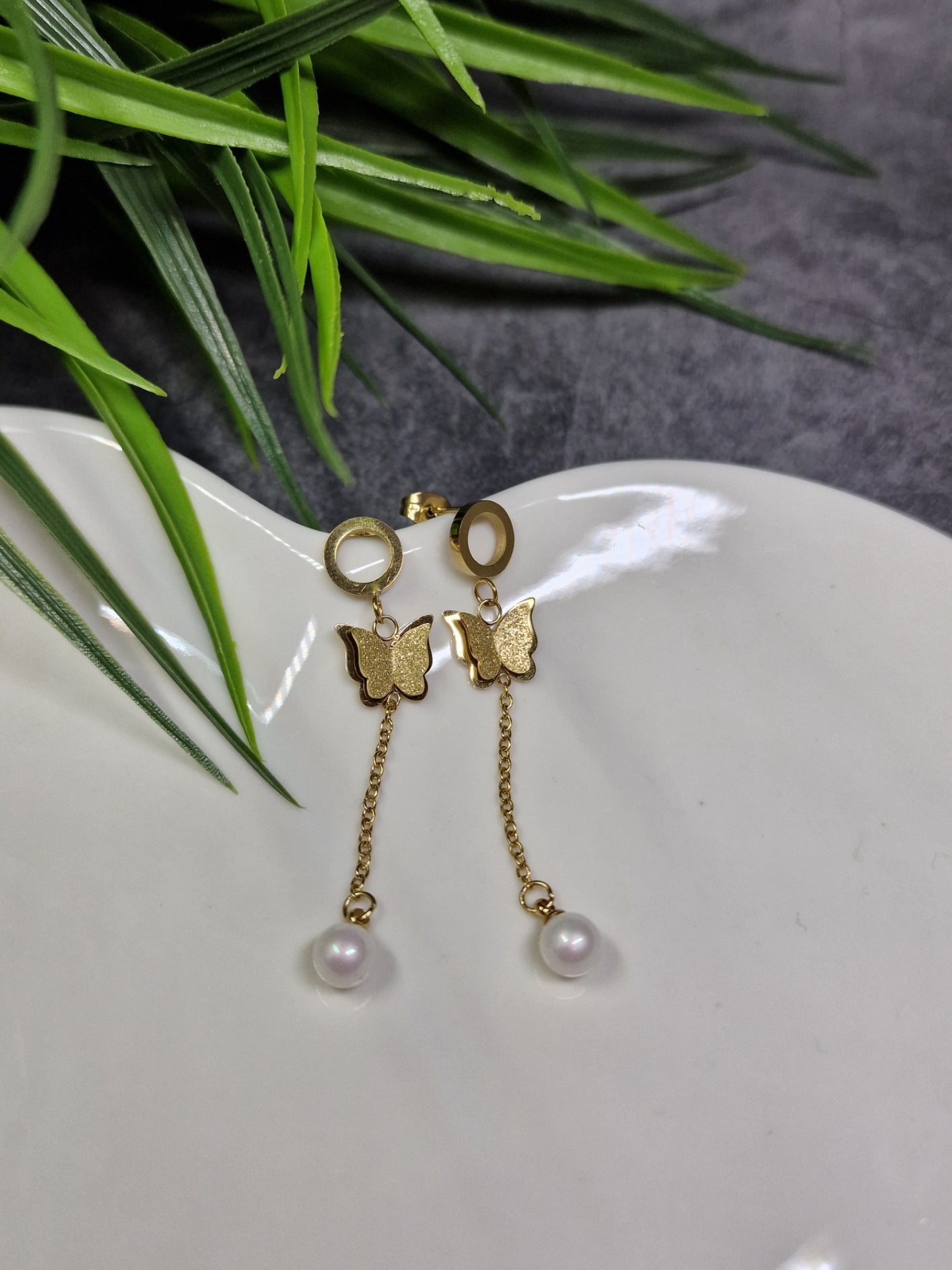 Butterfly, stud drop earrings image 0