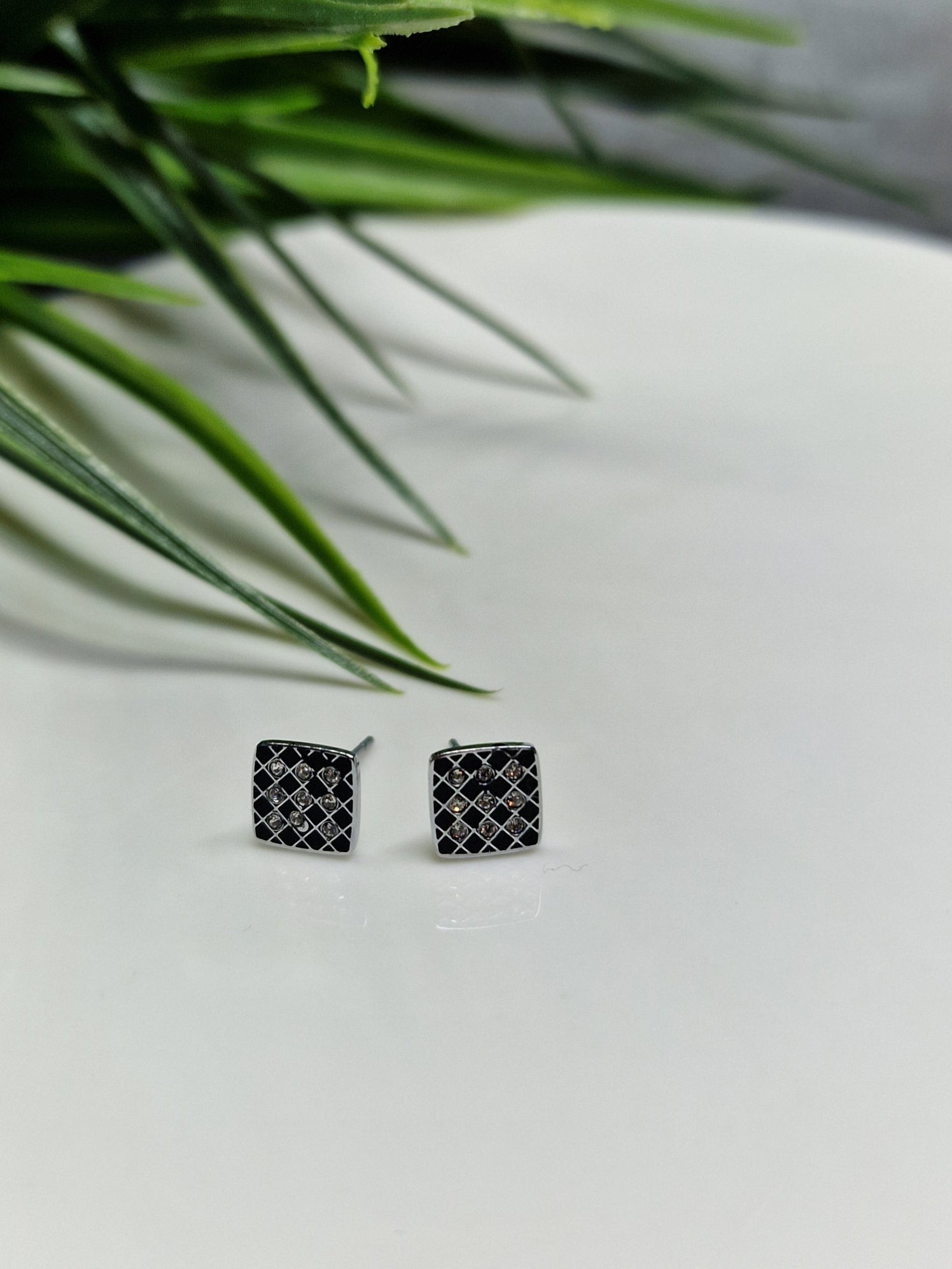 Small square. rhinestones stud earrings image 0