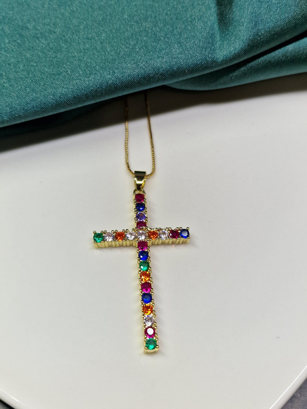 Colorful stones, cross necklace image 0