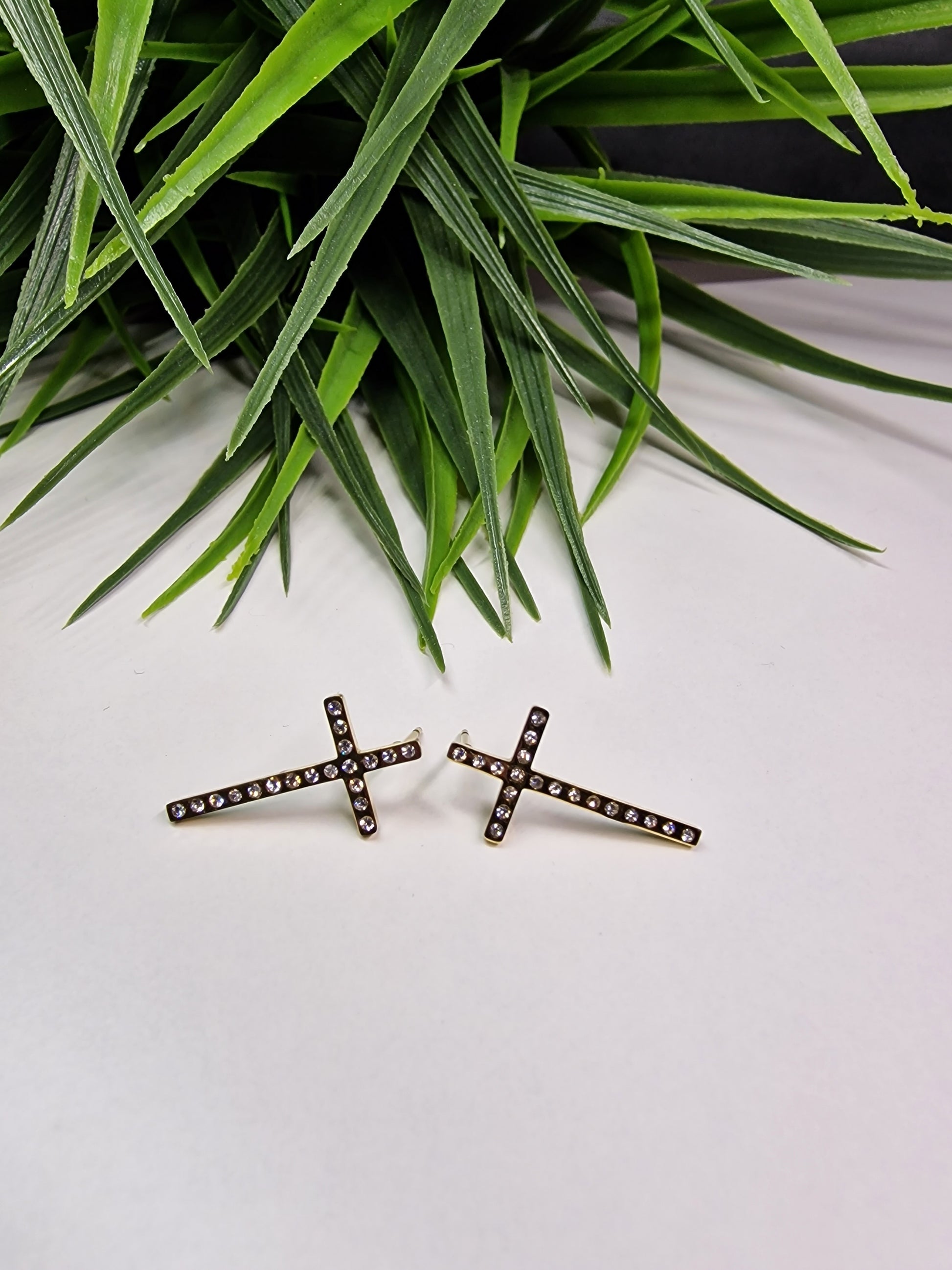Rhinestones cross earrings image 0