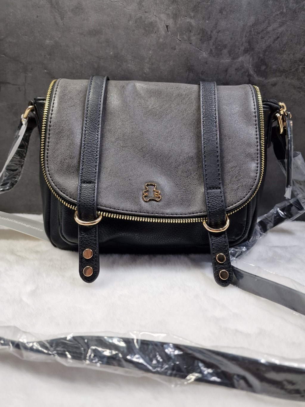 Lulu Castagnette cross body bag in black and dark grey image 0