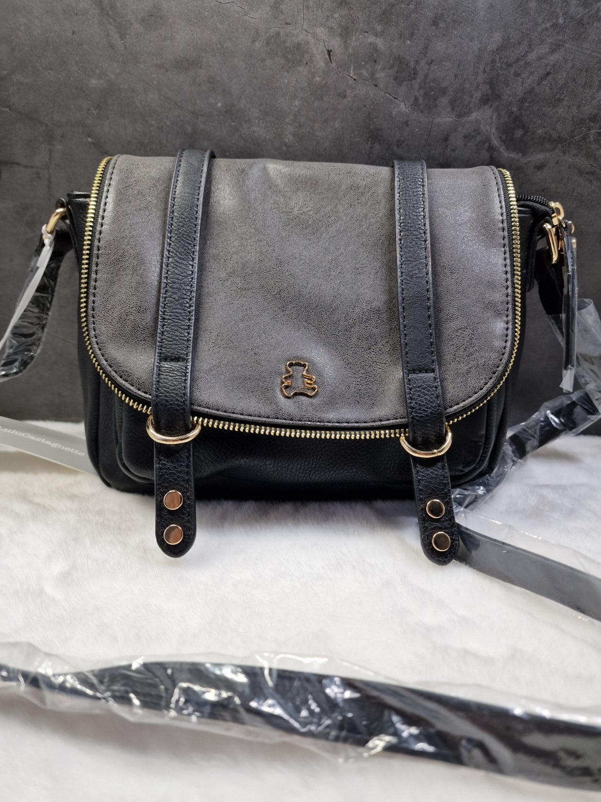 Lulu Castagnette cross body bag in black and dark grey image 0