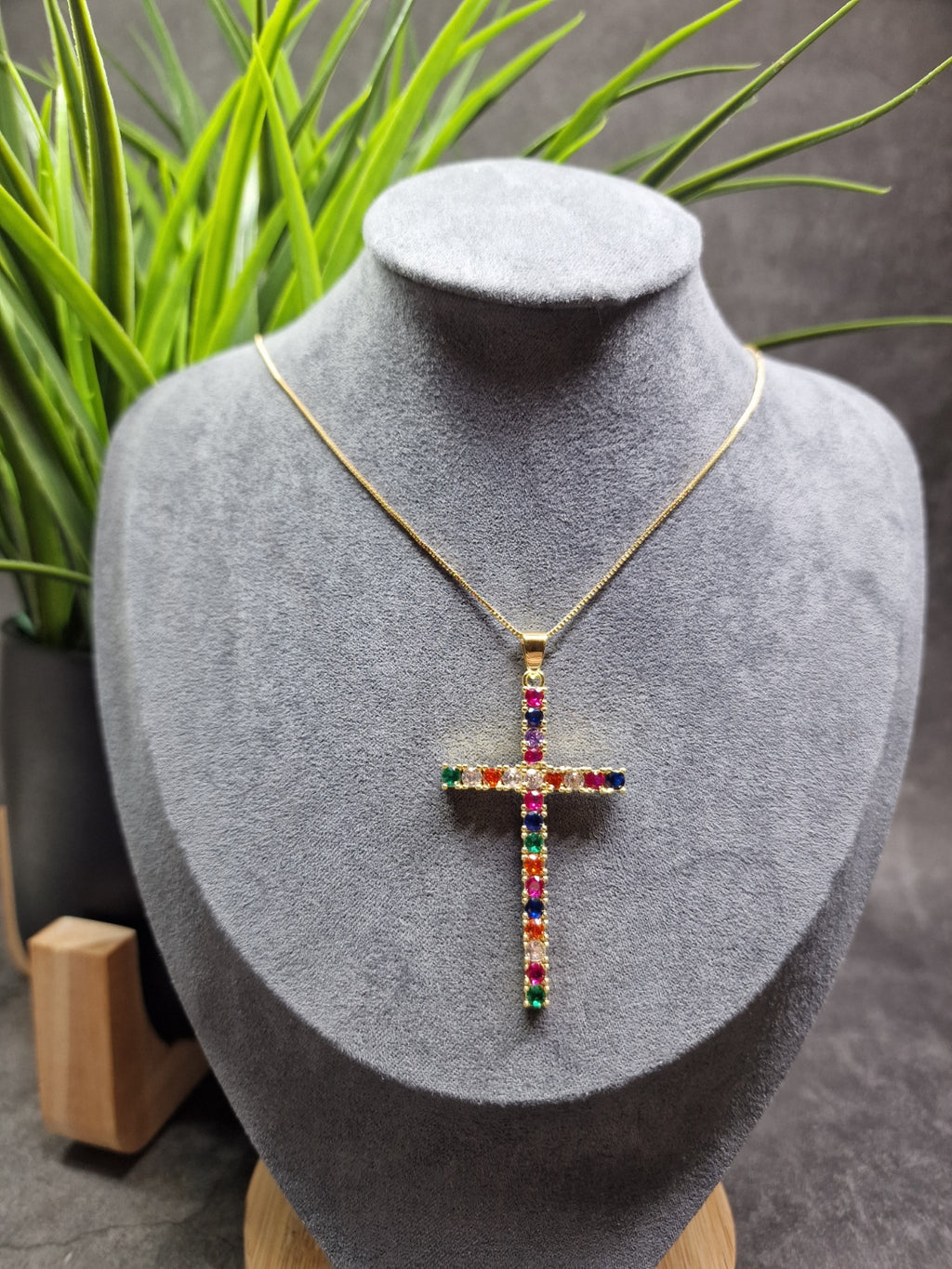 Colorful stones, cross necklace image 1