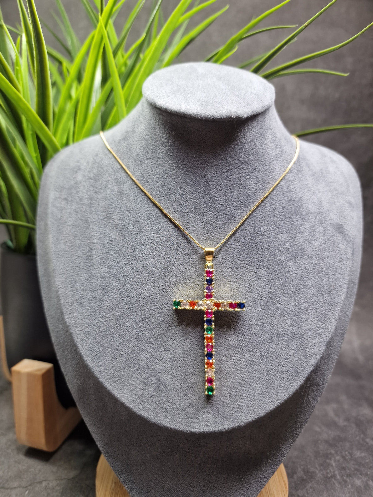 Colorful stones, cross necklace image 1