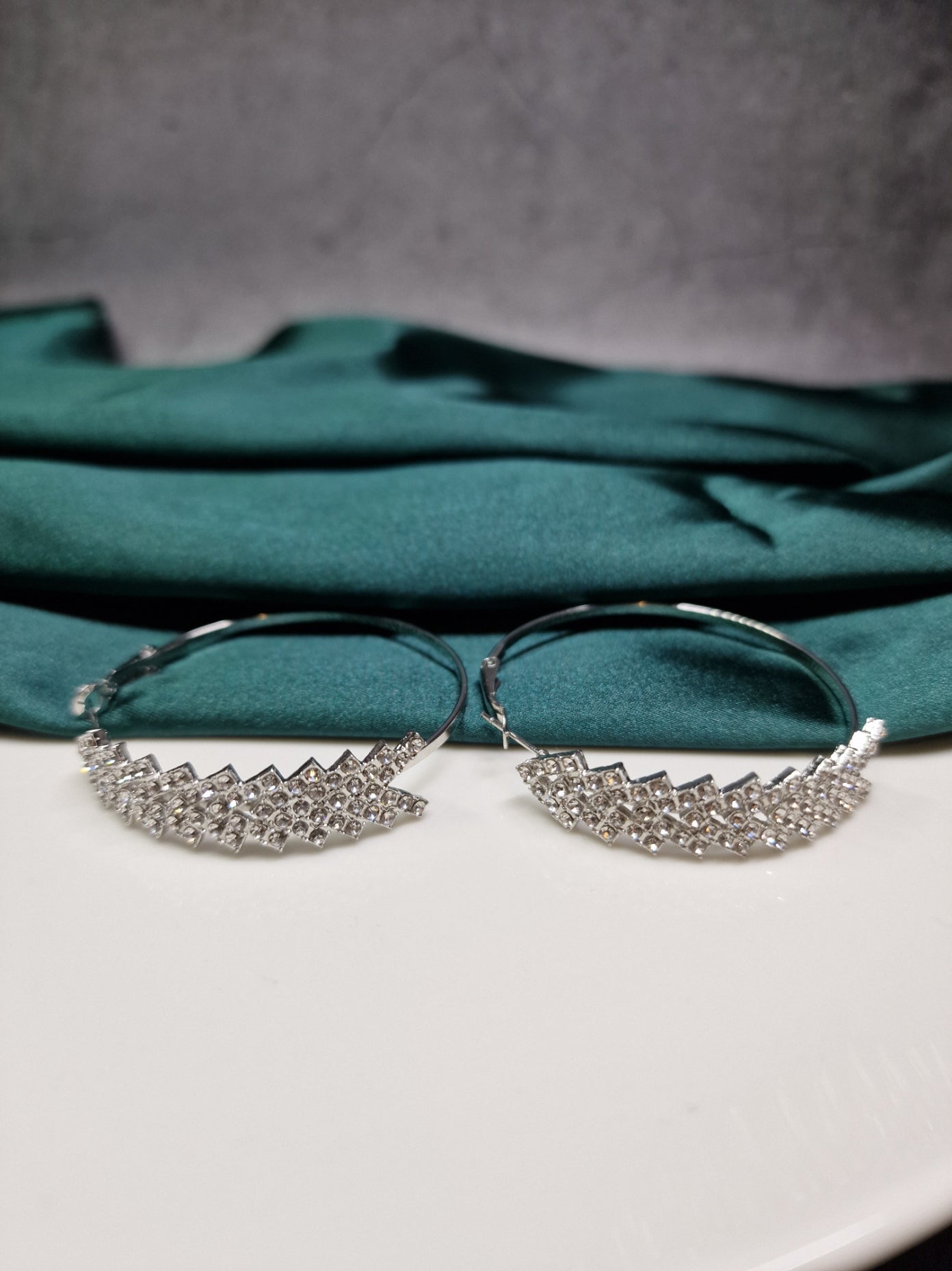 Rhinestones, silver hoop earrings image 0