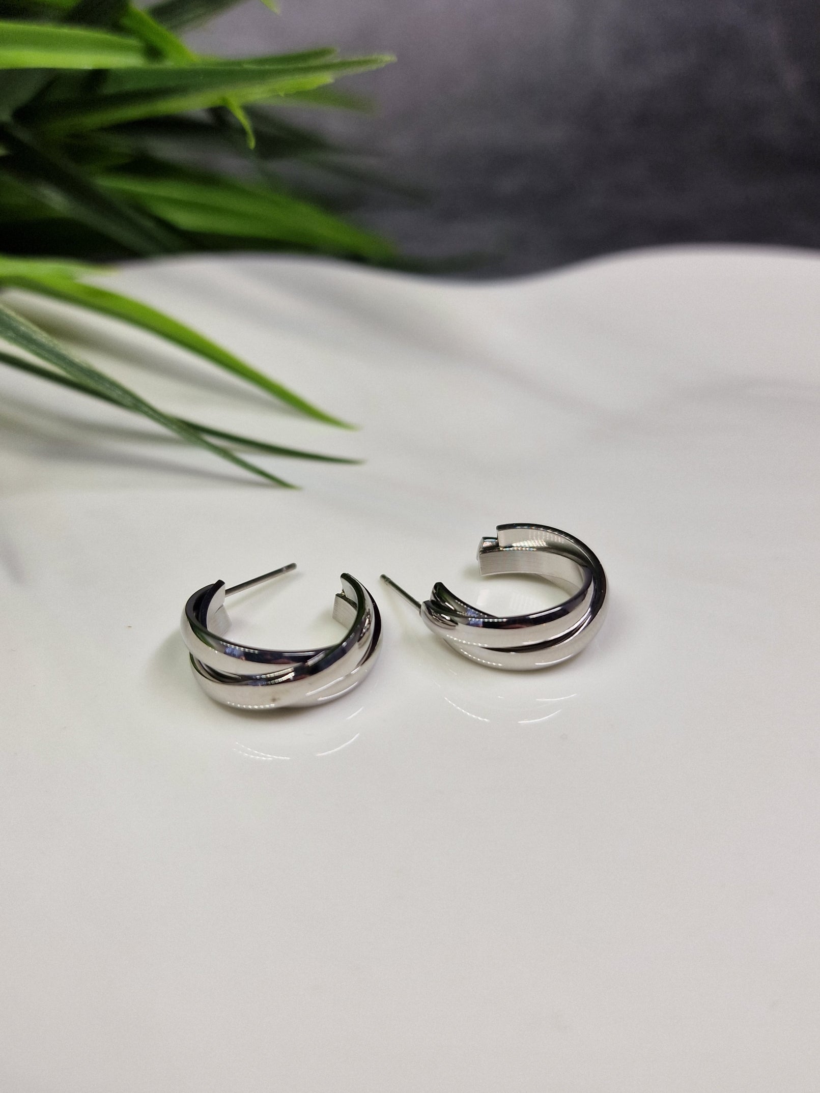 Hoop, silver,drop stud earrings image 0