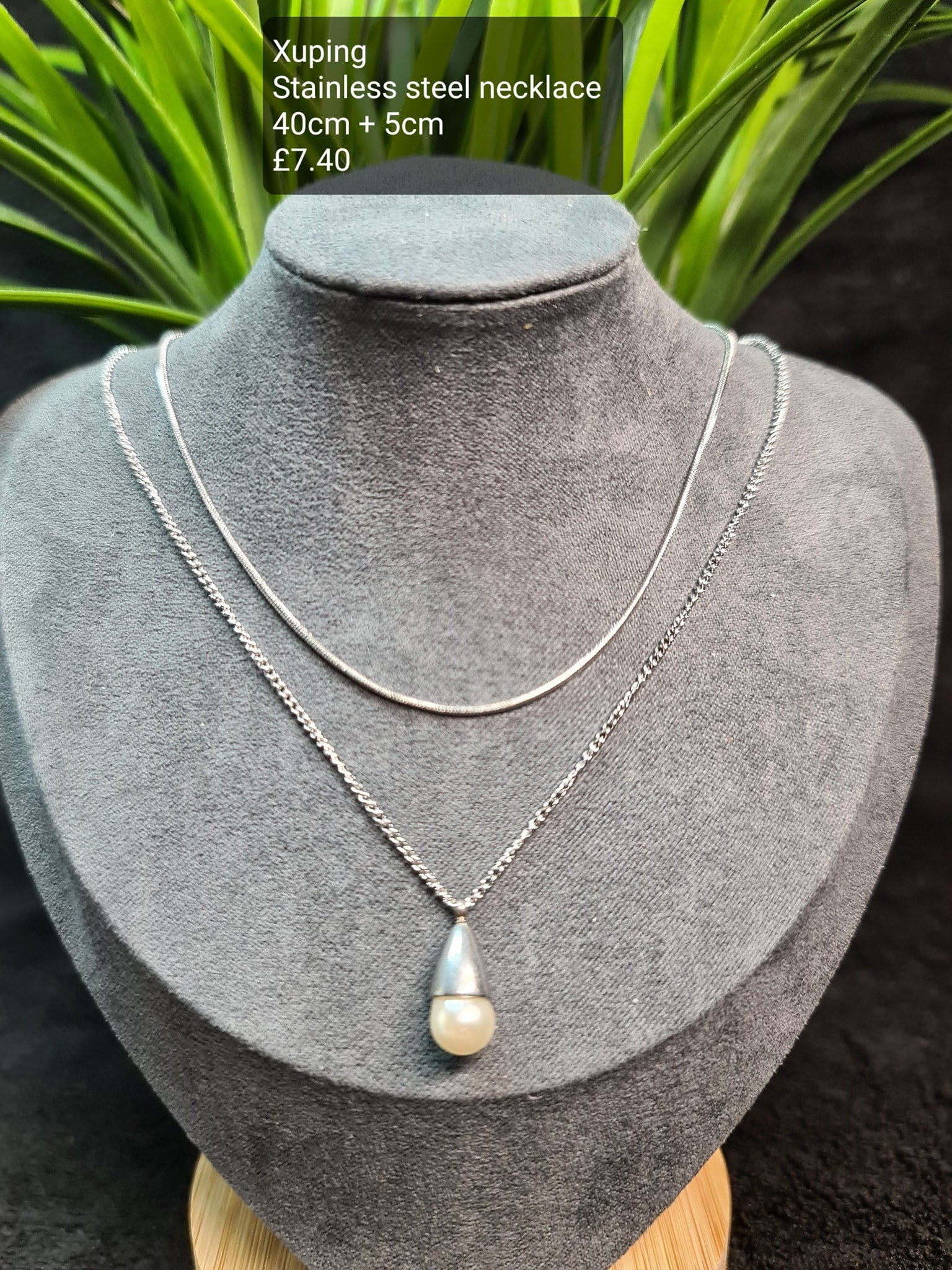 Pearl, double layer silver necklace image 0