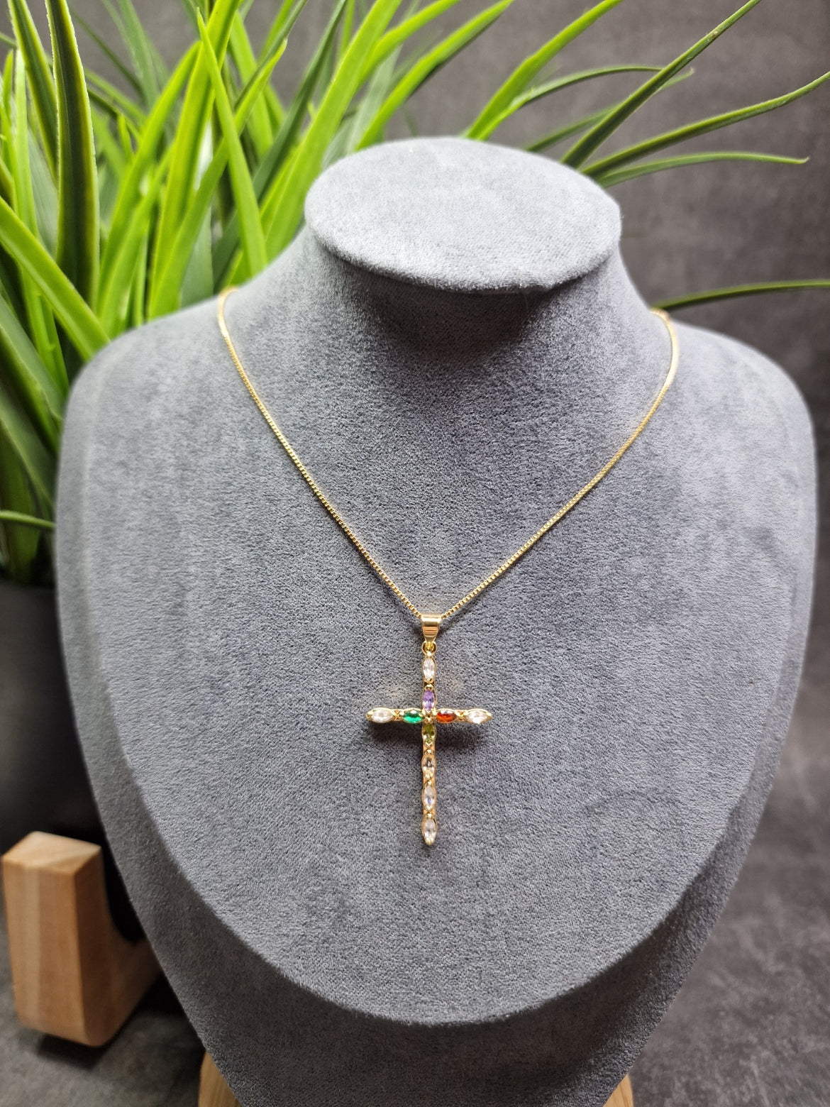 Colorful stones, cross necklace image 1