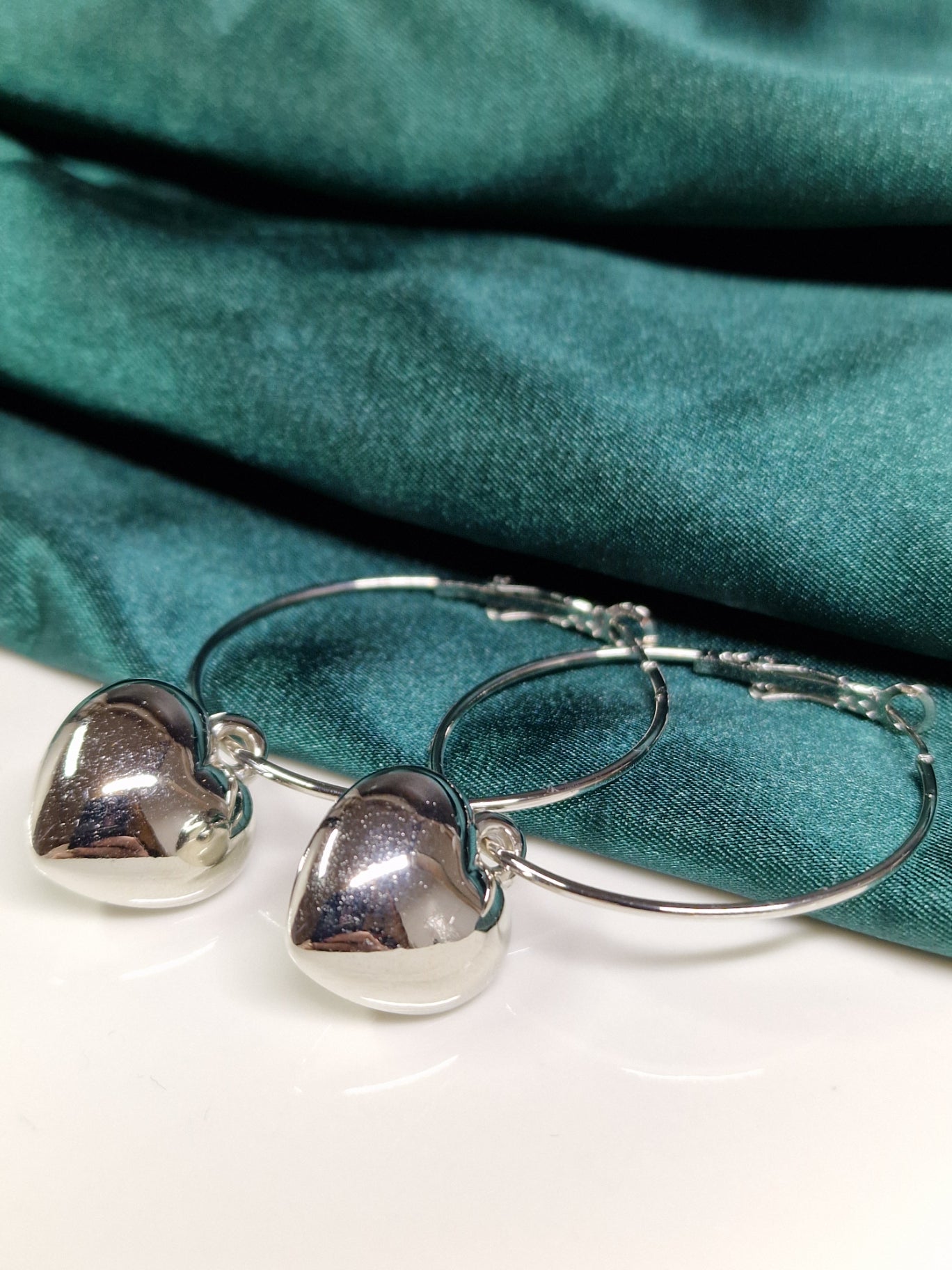 Big heart, silver hoop earrings image 0