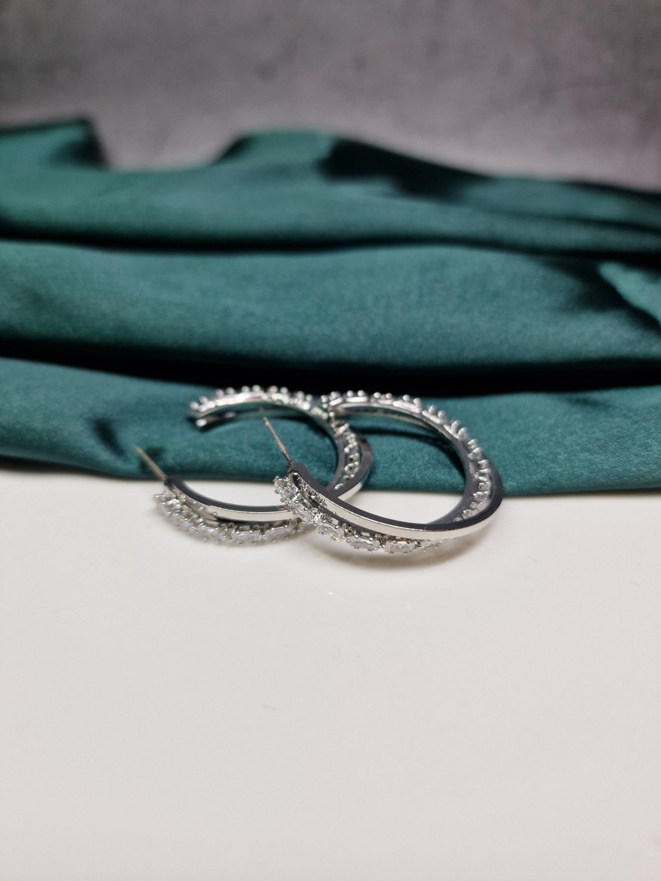 Rhinestones, silver hoop earrings image 0