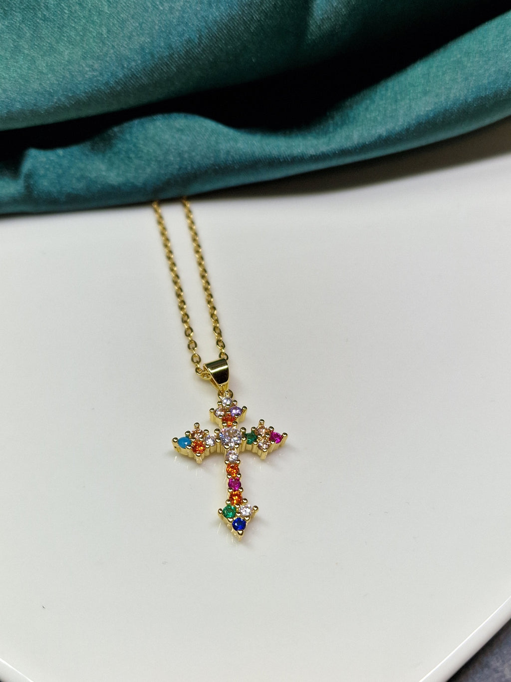 Colorful stones, cross necklace image 0